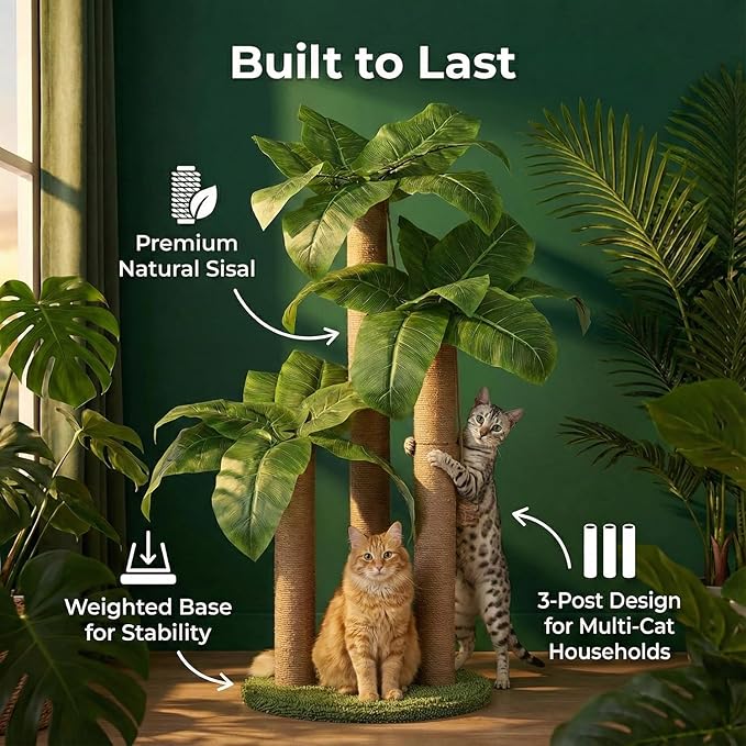 31.5Inch Cat Scratching Post,Cat Scratcher Tree with 3 Scratching Poles & 2 Interactive Dangling Balls,Cats Scratching Posts for Indoor Kitten & Adult Cats