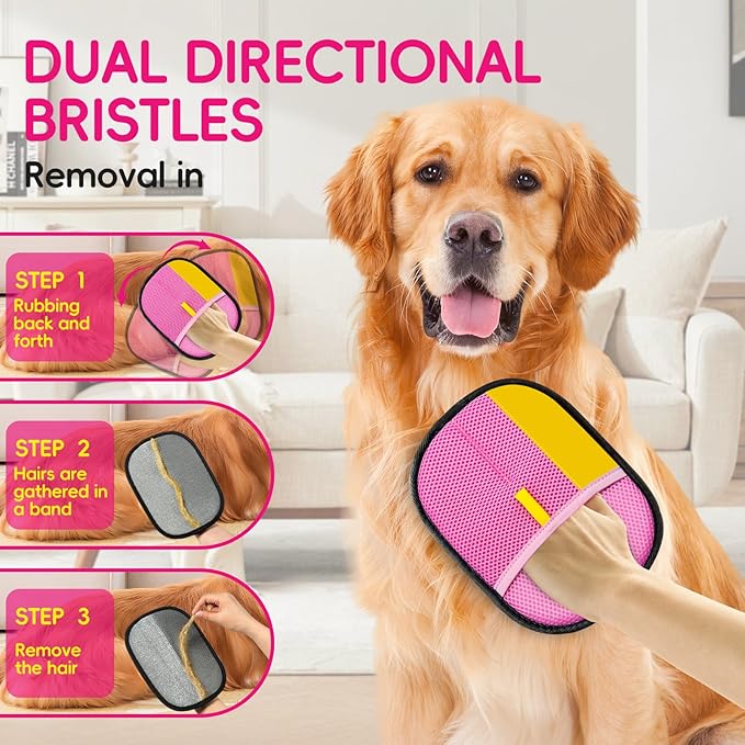 Upgraded pet Hair Removal Gloves, Reusable pet Hair Removal Gloves, Powerful cat and Dog Hair Removal, Suitable for Clothes、Sofas、Carpets、car Seats etc. (2PCS Pink)