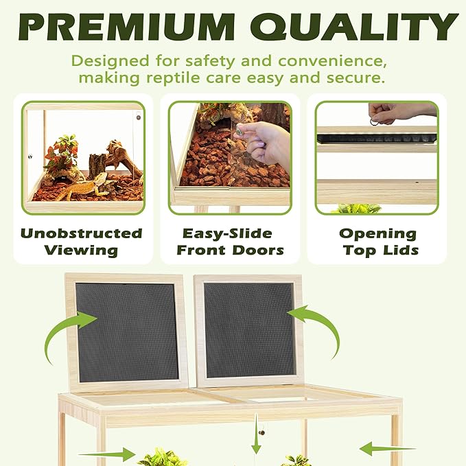 Prolee Bearded Dragon Tank with Leg Stand,Wooden Lizard Tank,Reptile Tank with Metal Mesh Roof Door, Acrylic Panel Snake Tank with Lock Design (Oak, 40"x20"x20")
