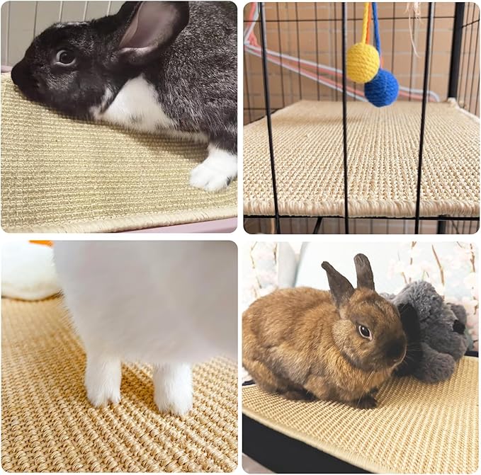 Rabbit Scratching Pad, 16 x 12 Inch Natural Sisal Bunny Scratch Mat Scratcher Mats Claws and Teeth Care for Biting Sleeping Nesting Small Animal Bedding Chew Toys Bed Play Toy (Beige, 1Pc)