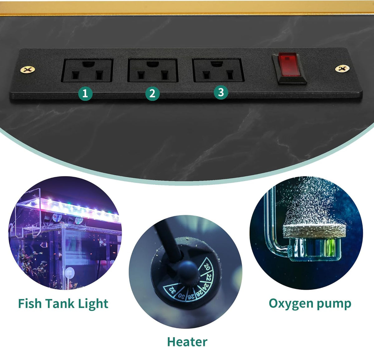 YITAHOME Heavy Duty 55-75 Gallon Fish Tank Stand with Power Outlet, Marble Aquarium Stand for Fish, Turtle, Reptile Terrarium, Shelves for Fish Tank Accessories Storage, 860LBS Capacity, Gold