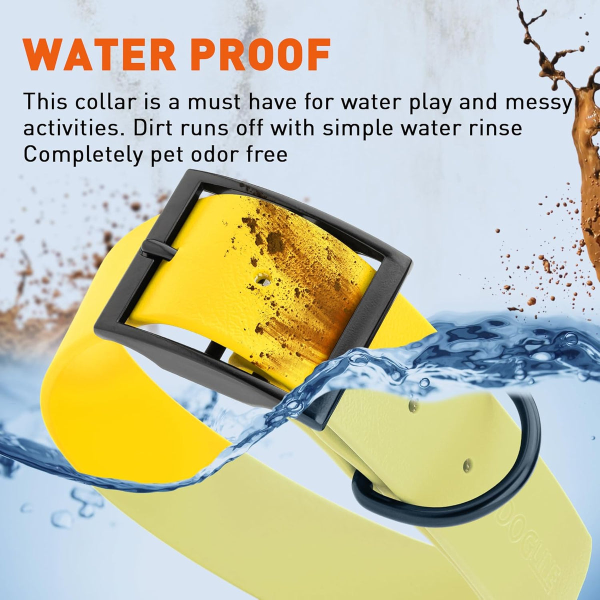 Dogline Biothane Waterproof Dog Collar Strong Coated Nylon Webbing with Black Hardware Odor- Proof for Easy Care Easy to Clean High Performance Fits Small Medium or Large Dogs, Lemon Yellow