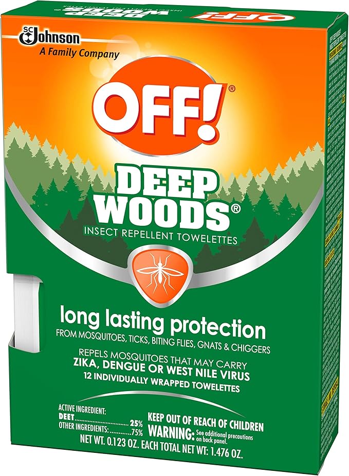 OFF! Deep Woods Insect Repellent Towelettes, Long Lasting Protection from Mosquitoes, Unscented, 12 Count (Pack of 3)