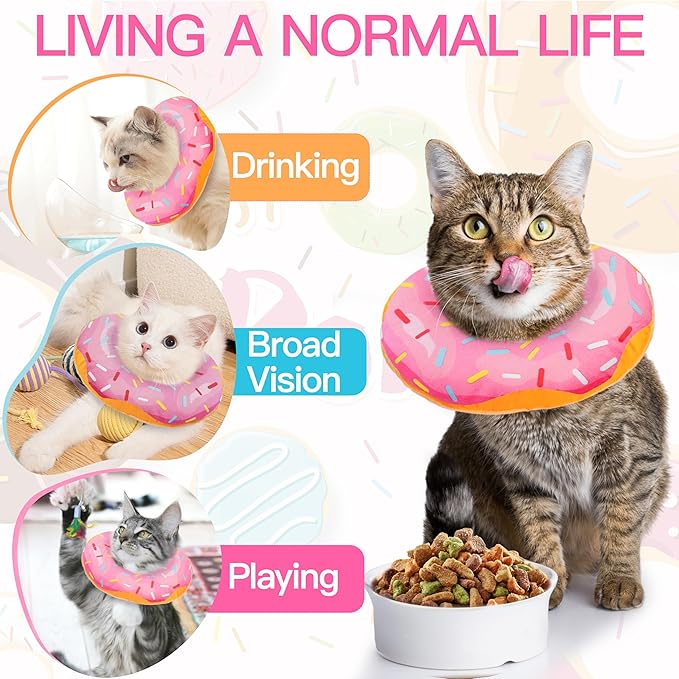 Cat Cone Collar Soft, Cute Cat Donut Collar After Surgery, Adjustable Kitten Recovery Cones to Stop Licking, Lightweight Neck Elizabethan Collars for Cats Kittens (Pink, Small)