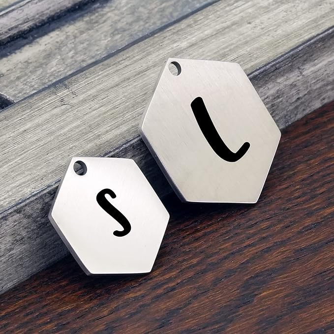 Ultra Joys Custom Personalized Hexagon Dog ID Tag - Brushed Stainless Steel Silver, Small