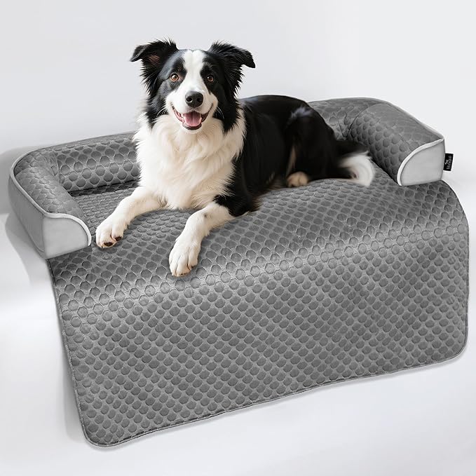 XL Cooling Dog Bed – 45 x 37 inch Waterproof Couch Cover for Dogs Washable, Non-Slip Bottom Self Cooling Mat for Dogs, Durable & Non-Gel, Dog Couch Bed for Sofa Floor Car, Cooling Grey