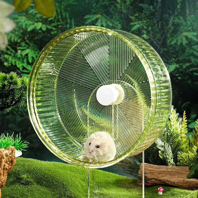 Super-Silent Hamster Exercise Wheel: Silent Spin Toys Hamster Running Wheels with Height Adjustable Stand for Hamsters Gerbils Mice Or Other Small Animals -8.5inch Clear