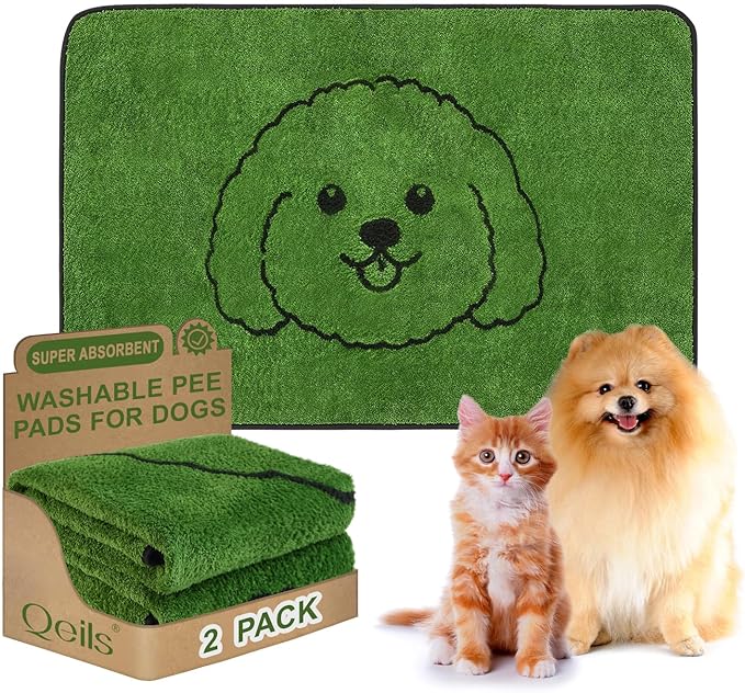 Qeils Reusable Puppy Pads, Washable Pee Pads for Dogs 2 Pack Durable Absorbent Leakproof Dog Training Pads for Home or Travel, Non-Slip Wee Wee Pads Potty Pads 36"x24"