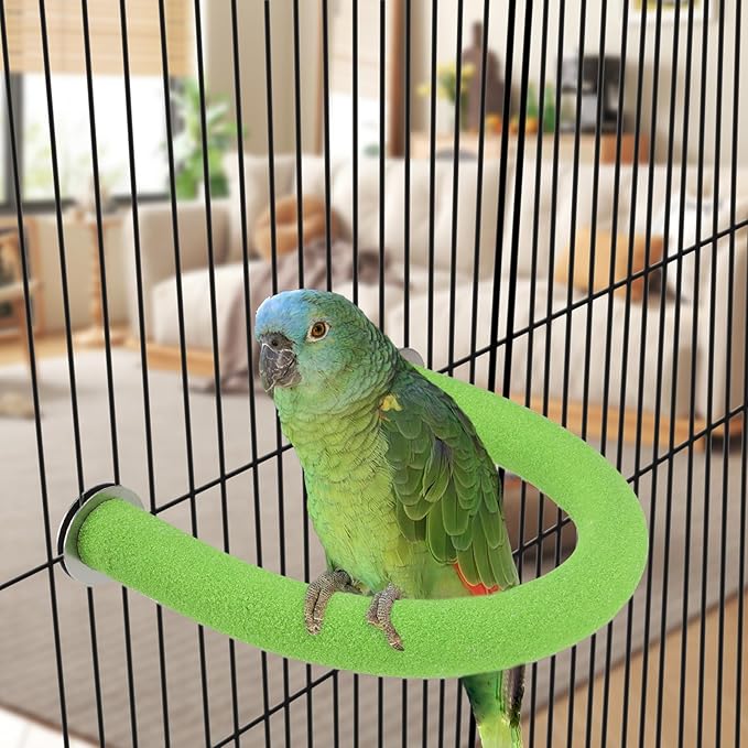 Rypet U Shape Parrot Perch Stand Toy for Paw Grinding Clean Stick Exercise, Rough-Surfaced Quartz Bird Perch Standing Cage Accessories for for Small Parakeets Cockatiels Conures Macaws Finches(Green)