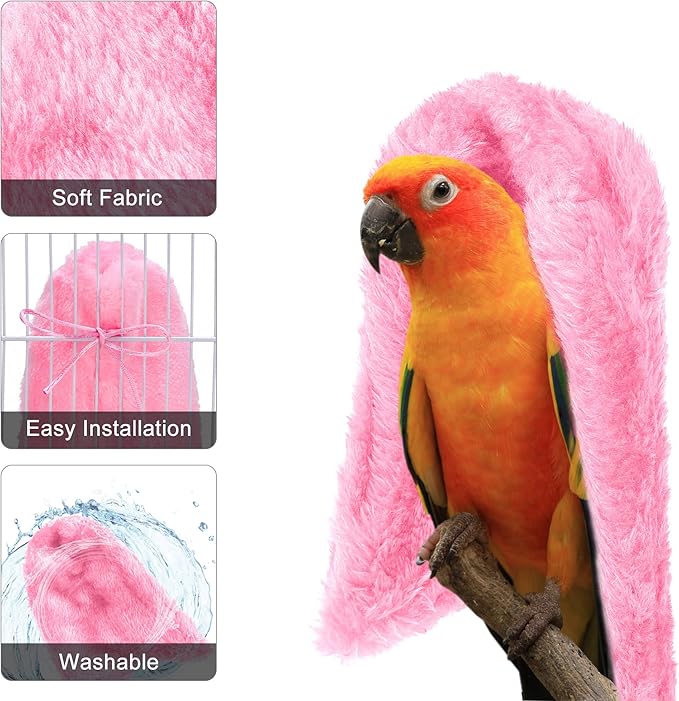 Comfort Corner Fleece Bird Blanket Parrot Cage Snuggle Hut Warm Bird Nest House Bed Hanging Hammock Toy for Parakeet Cockatiel Pigeon Small Animals Shelter Plush Bedding(Pink/M)