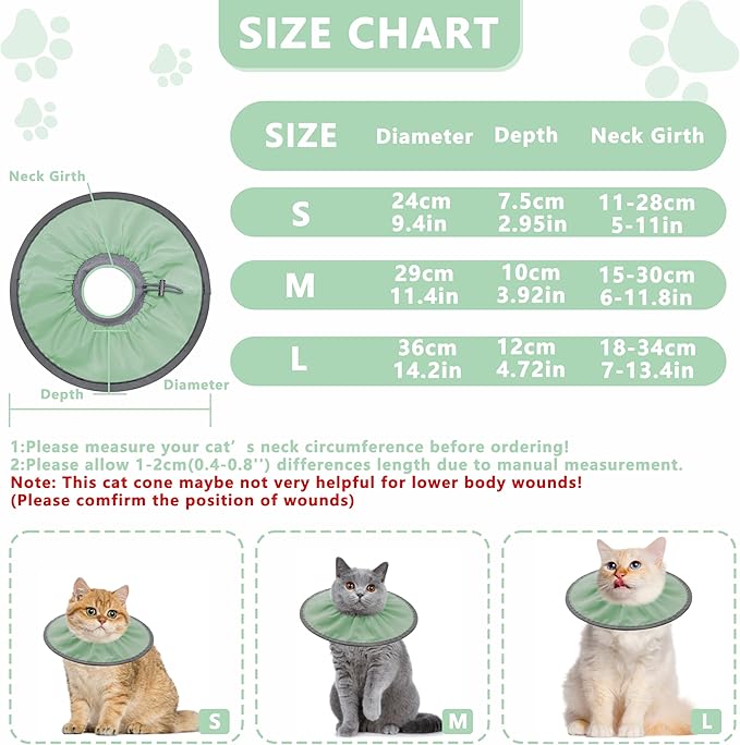 Lightweight Cat Cone Collar Soft, Soft Comfortable Cat Recovery Collar After Surgery, Elizabethan E Collar for Cats, Cone for Cats to Stop Licking (Mint Green, Large)
