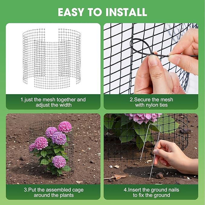18 PCS Plant Protector from Animals, 6 Pack 12x12 Inch Metal Plant Cages with Ground Stakes and Nylon Tie, Garden Cage to Keep Animals Out, Garden Wire Mesh Protection from Rabbit Chicken