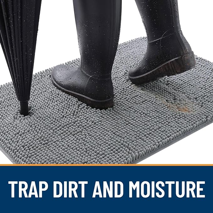 OLANLY Dog Door Mat for Muddy Paws 47x20, Absorbs Moisture and Dirt, Absorbent Non-Slip Washable Doormat, Quick Dry Chenille Mud Mat for Dogs, Entry Indoor Entryway Carpet for Inside Floor, Grey