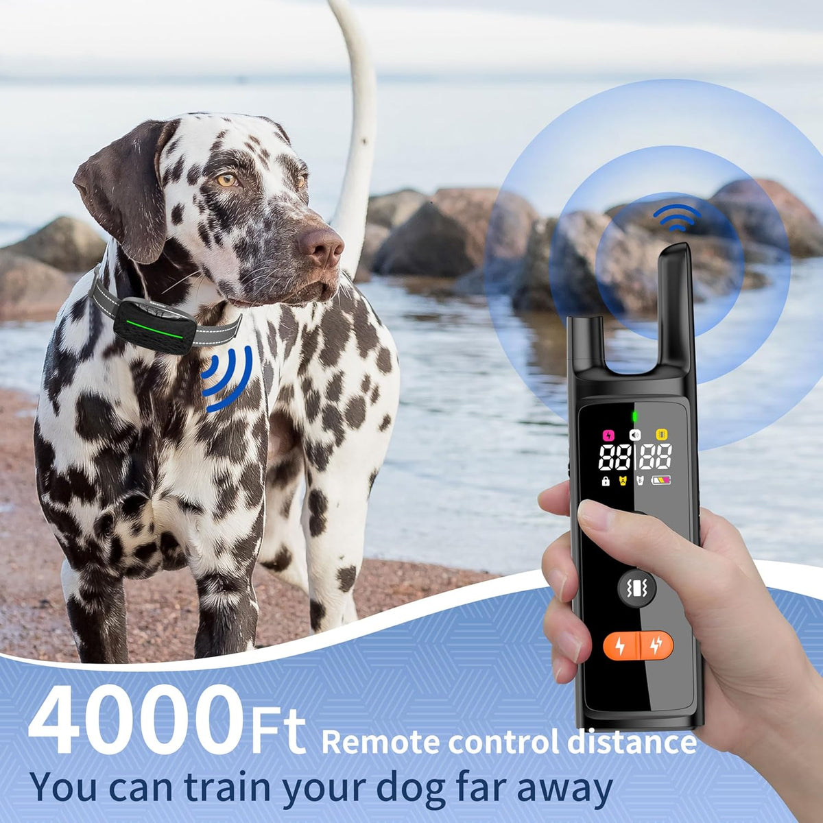 Dog Training Shock Collar 4000FT Dog Bark Collar with Remote IP67 Waterproof 4 Training Modes Beep Vibration Shock Light Mode Magnetic Charger Electric Dogs Collar 8-25 inches Double Shock Iron Black