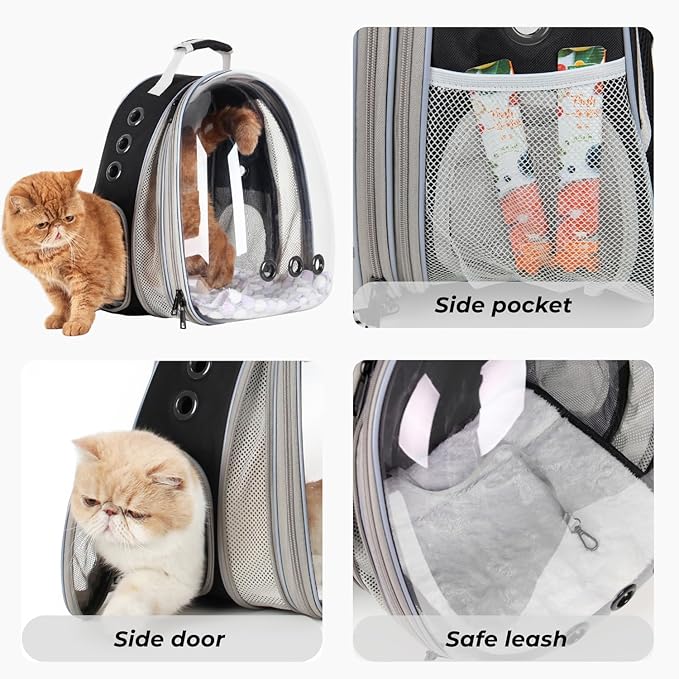 Lollimeow Cat Carrier Backpack, Bubble Expandable Backpack Carrier, Pets and Small Dogs,Airline-Approved, Designed for Travel, Hiking, Walking & Outdoor Use (Front Expandable-Black)