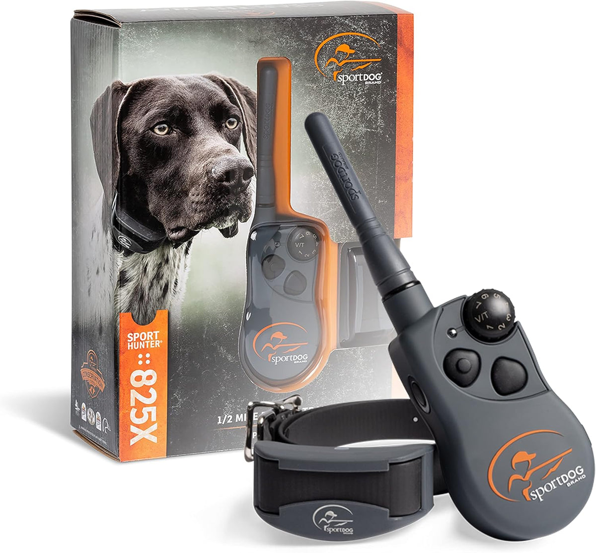 SportDOG Brand SportHunter 825X Dog Training Static Collar with Remote, 1/2 Mile Range Waterproof Dog E-Collar, Submersible up to 25 Ft, Rechargeable Training Device with Static, Vibrate and Tone