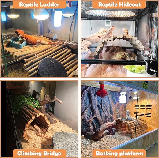 Hamiledyi Extra Large Tortoise Hide Reptile Hiding Cave Turtle Hut Gecko Hideaway Climbing Tunnel Toy Lizard Bendable Wooden Bridge for Adult Bearded Dragon Snake Chameleon Habitat Accessories