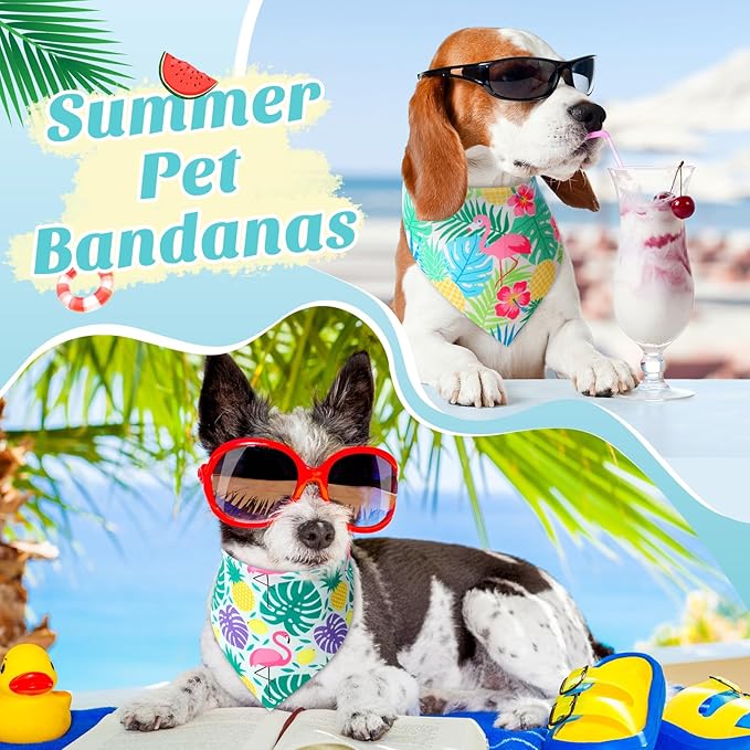 Weewooday 50 Pcs Hawaiian Dog Bandanas Bulk for Dogs Soft Bibs Adjustable Triangle pet Bandana for Small Medium Large Costume(Hawaii Pattern, 19.7 x 13.8 x 13.8 Inch)