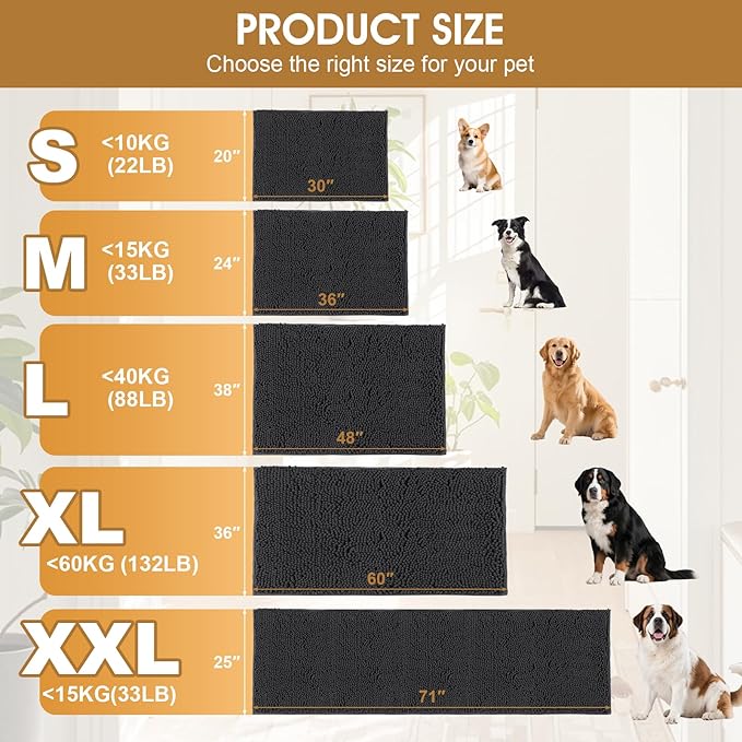 IM HOME 48" x 38" Dark Grey Dog Door Mats for Muddy Paws, Chenille Absorbent Dog Mat, Non Slip Heavy Mud Mat for Dogs, Soft Pet Bed Mat for Entryway, Mud Paws, Inside Floor