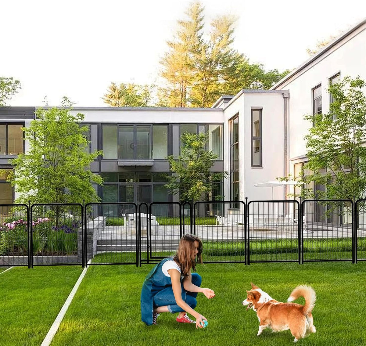 Outdoor Dog Playpen 40inch 14 Panels, Puppy Playpen Indoors, Metal Dog Pen Heavy Duty Pet Puppy Exercise Pen for Rv Camping Garden Yard, Wide Door Low Threshold Pet Fence Total 31 Ft(L)