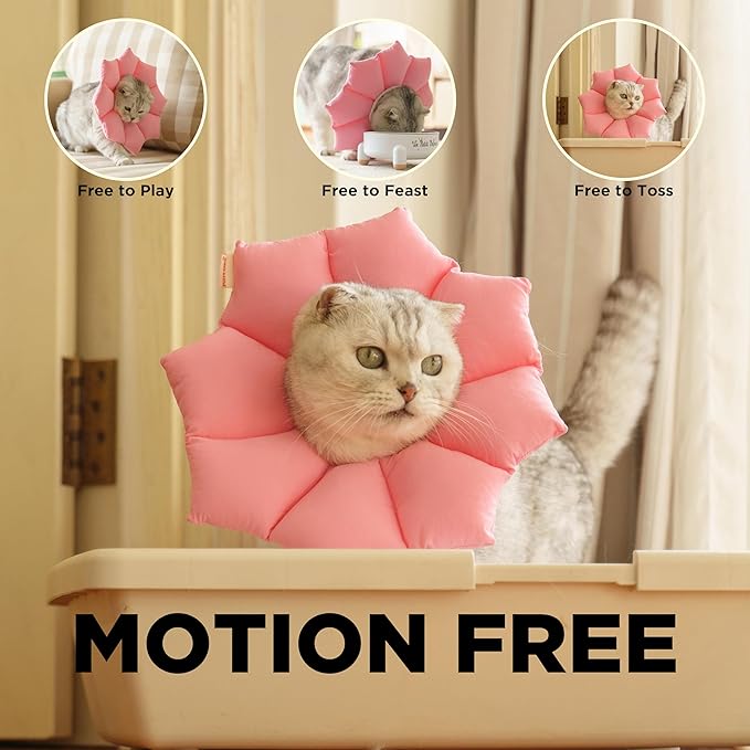 Puffy Crew Soft Cat Cone Collar, Adjustable Waterproof Recovery Collar, Lightweight Elizabethan e Collar for Cats of All Breeds (Pink, Medium, Neck Circumference 6.5'' - 10.5'')