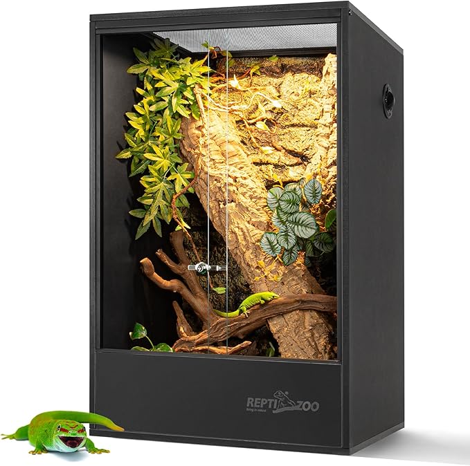 REPTIZOO 67 Gallon PVC Tall Reptile Tank, 24 x18x36 inch Large Reptile Terrarium for Gecko Lizard Chameleon Frog Snake, Enclosure Habitat with Sliding Door & Top Screen Ventilation