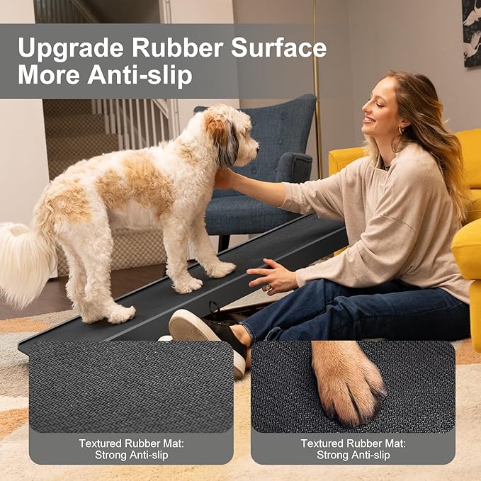 ABORON Folding Pet Ramp, 5-Level Adjustable Dog Ramp for Bed, Couch, SUV - High Traction Rubber Surface, Supports up to 200 lbs, 45.2" Long - Ideal for Small & Large Dogs & Cats,Black Finish