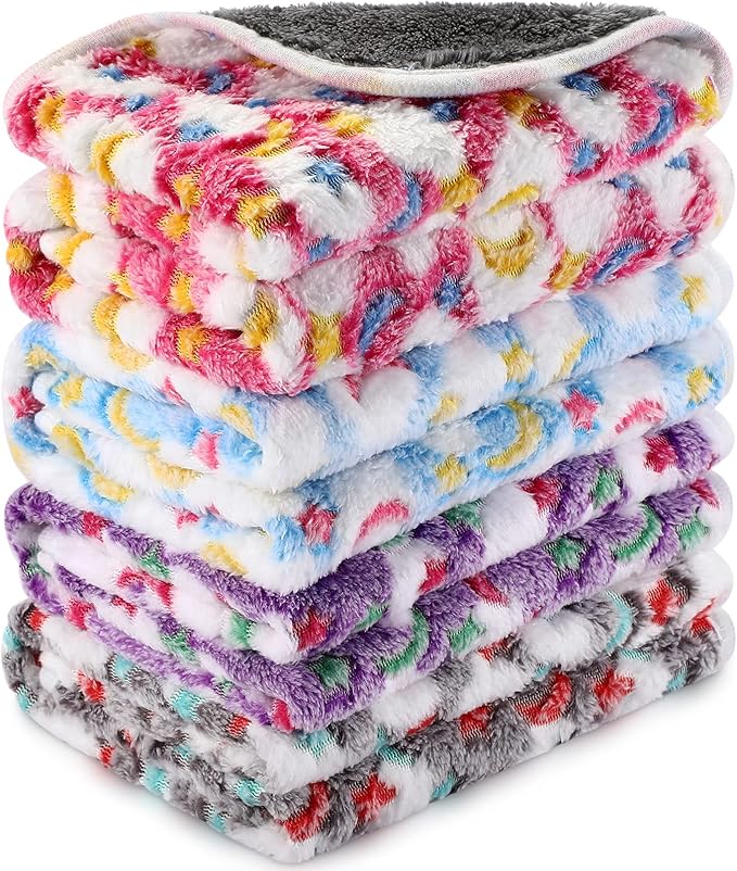 4 Pcs Waterproof Guinea Pig Blankets Washable Small Animal Fleece Bedding Absorbent Guinea Pig Cage Liners Reusable Pet Pee Pad Sleep Mat Pad Cover for Hamster Ferret (Moon Star Pattern,12 x 12 Inch)