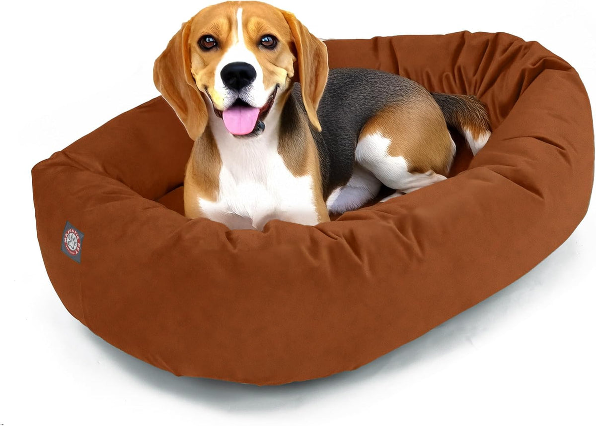 Majestic Pet 32 Inch Suede Shredded Memory Foam Mix Calming Medium Dog Bed Washable 32 x 23 x 7 (Inch) - Cozy Soft Round Donut Dog Bed with Spine for Head Support - Pet Bed Rust