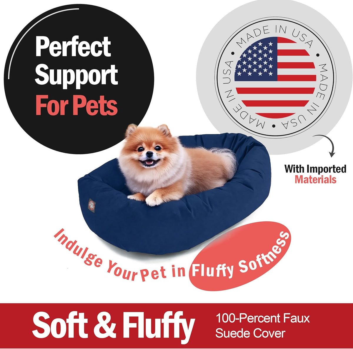 Majestic Pet 24 Inch Suede Calming Dog Bed Washable 24x19x7 (Inch) – Cozy Soft Round Donut Dog Bed with Spine Support for Dogs to Rest Their Head - Pet Bed Small – Navy (2025)
