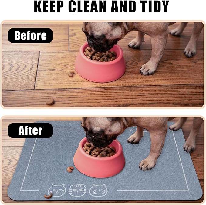 YCT Cat Pet Food Mat - Non-Slip Bottom Absorbent Quick Dry Feeding Mat for Dogs and Cats - Pet Supplies, 11.8"x18.1" Gray