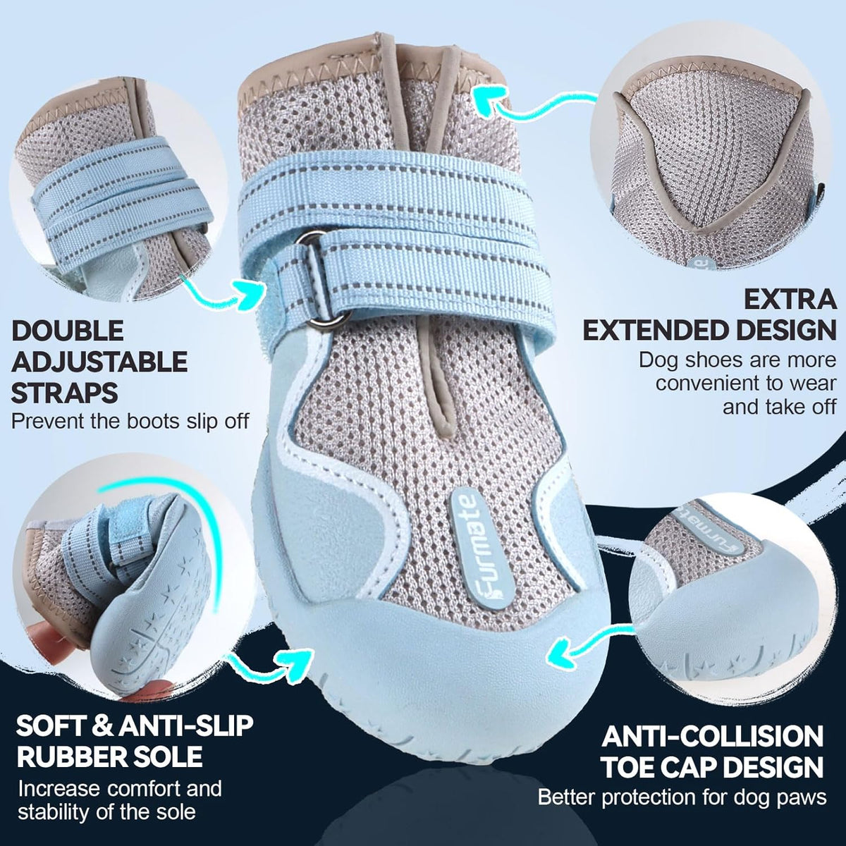 Dog Shoes for Large Small Medium Dogs, Breathable Mesh Dog Boots & Paw Protectors for Summer Hot Pavement Winter Snow, Waterproof Anti-Slip Dog Booties for Hiking Hardwood Floors(Blue-Beige3)