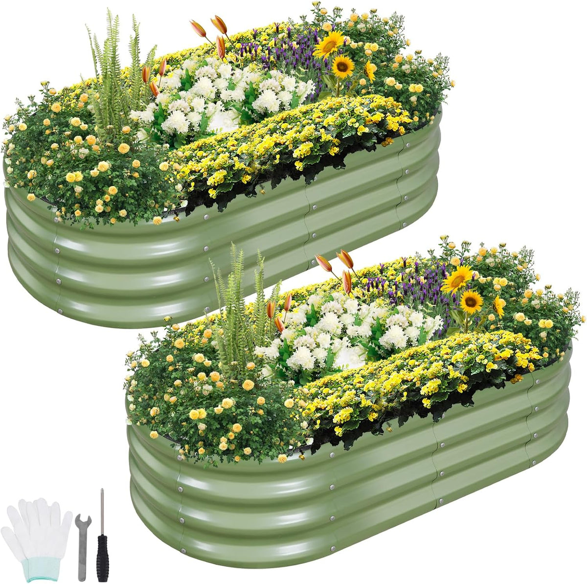 Galvanized Raised Garden Bed Outdoor- 2 Pcs Raised Beds for Gardening| Metal Planter Box, Steel Raised Garden Bed Kit with Gloves for Vegetables, Flower, Herbs (4x2x1FT, Green)