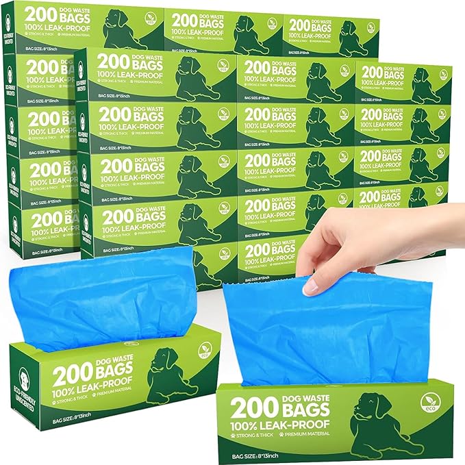 Harloon 6000 Counts Dog Poop Waste Bags 30 Rolls Extra Thick Strong Leak PET Proof Bags Disposable Bulk Universal Doggy Roll Waste Box for Puppy Outdoor Walking Travel(Bule,12 x 8 Inches)
