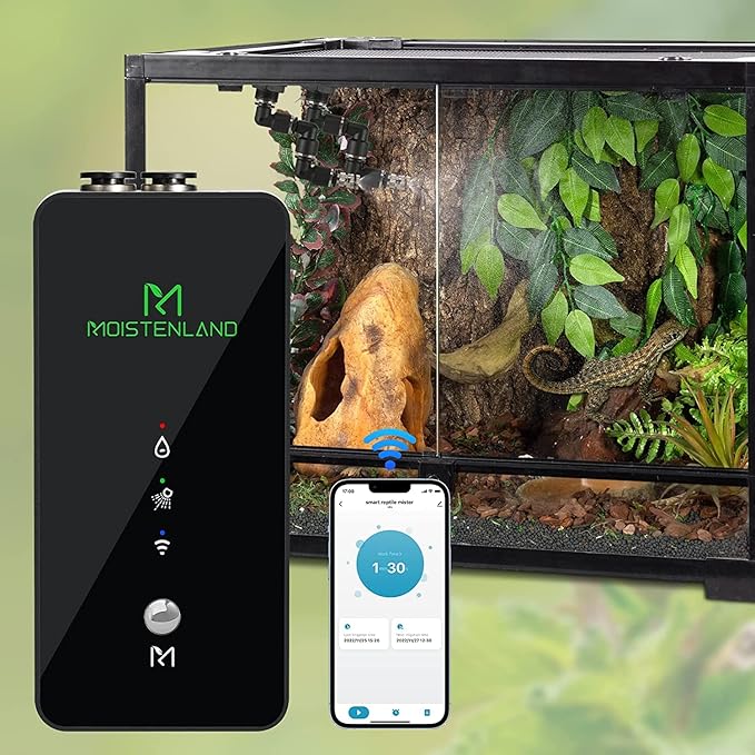 Moistenland WiFi Enabled Reptile Mister for Terrariums, Reptile Misting System for Snake Ball Python Tortoise Lizard Aquarium with 2 Adjustable Misting Nozzles