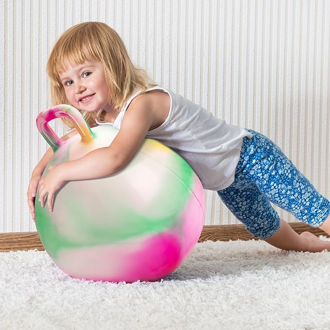 INPODAK Hopper Ball 20 Inch Bouncy Ball with Handle for Kids, Hippity Hop Jumping Bounce Hopping Toy for Boys Girls Ages 5-9 with Pump and Gift Box Great Gift for Birthday Holiday (Pink)