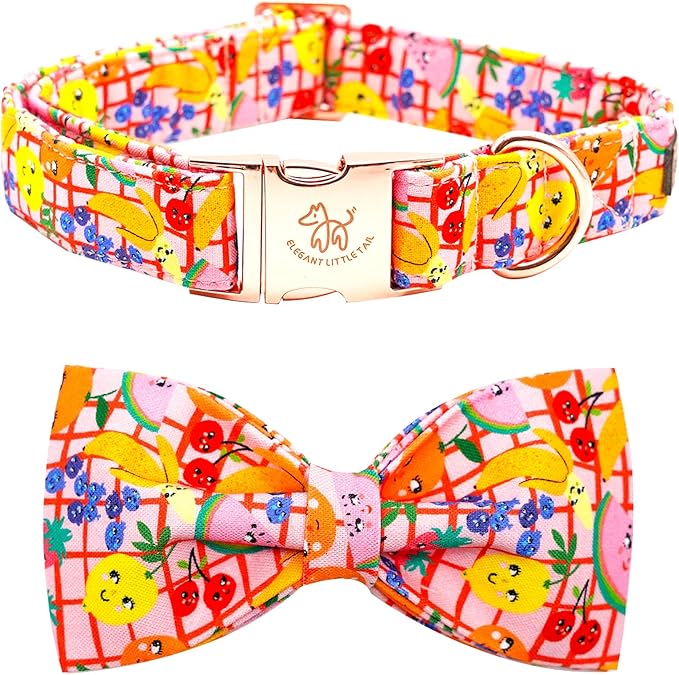 Elegant little tail Dog Collars with Bow - Fruit Print Dog Collar Cute Bowtie Girl Boy Pet Collar for X-Small Puppy