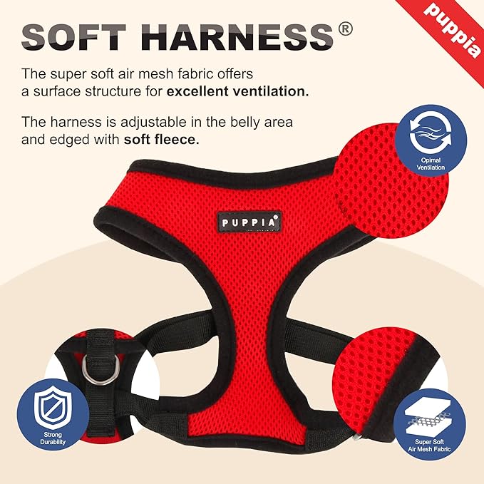 Puppia Soft Dog Harness No Choke Over-The-Head Triple Layered Breathable Mesh Adjustable Chest Belt and Quick-Release Buckle, Green, X-Small