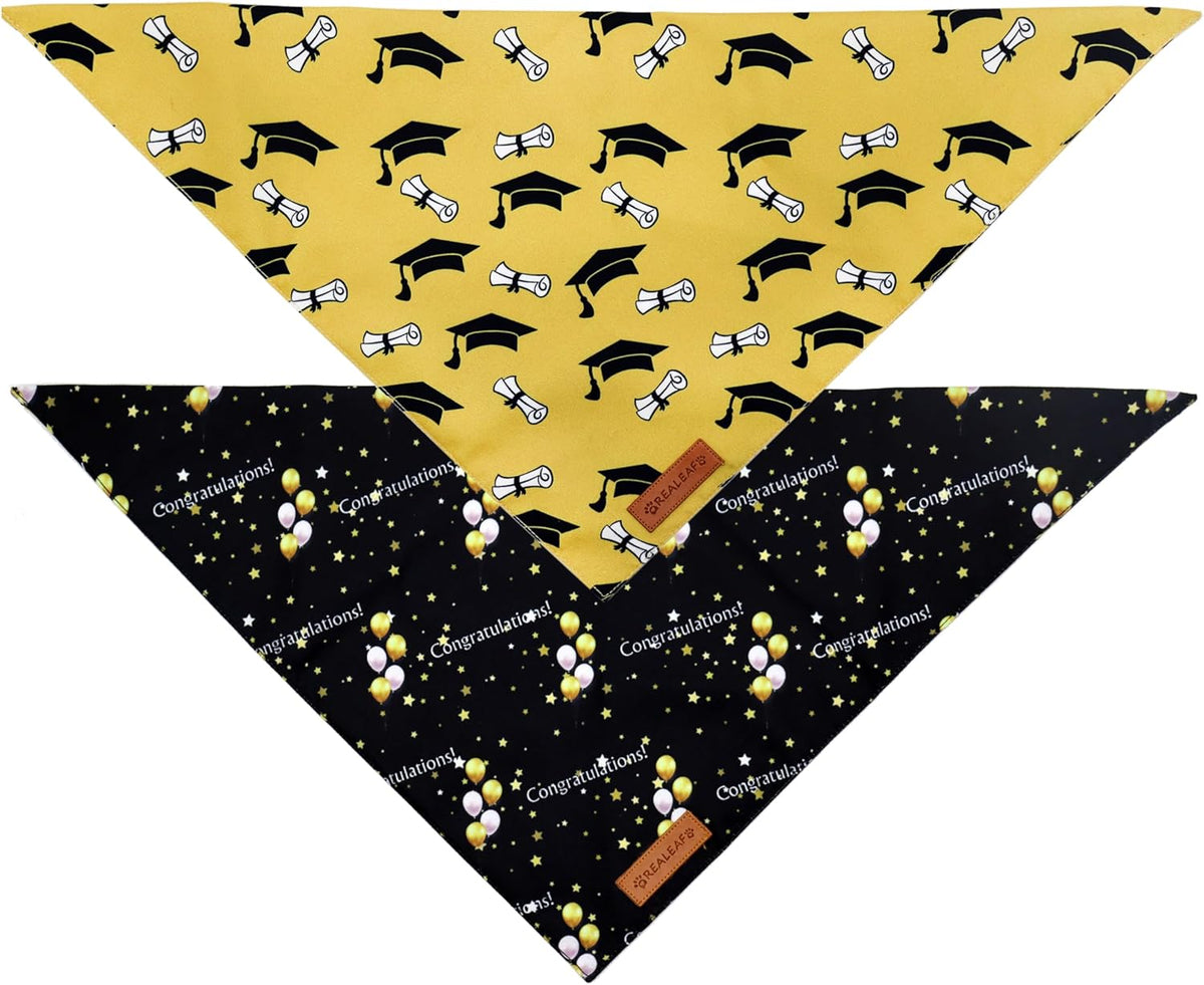 Realeaf Graduation Dog Bandanas 2 Pack, Reversible Pet Scarf for Boy and Girl, Premium Durable Fabric, Holiday Bandana for Small Medium Large and XLarge Dogs (Graduation, X-Large)