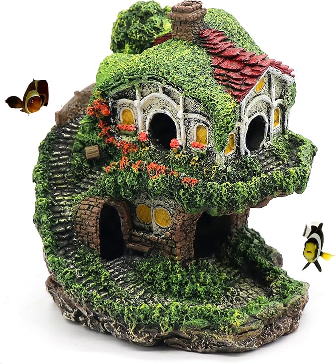 Aquarium Decor Hideaway Cave, Betta Fish Tank House Accessories for Amphibians, Goldfish, Shrimp, Conch