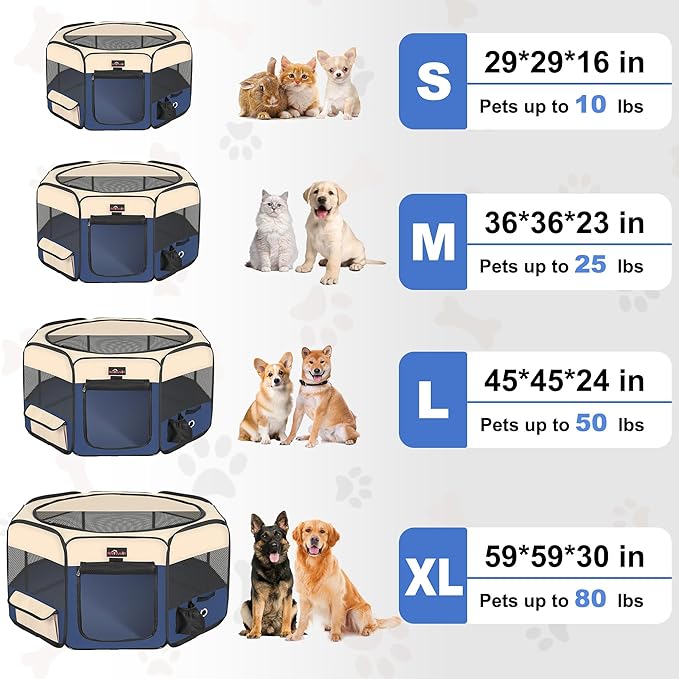Aivituvin Dog Playpen, Foldable Pet Play Pens with Carrying Bag for Cat, Puppies, Rabbits, Portable Dog Tent Crates Cage for Travel Camping Indoor Outdoor, Removable Shade Cover, Blue S