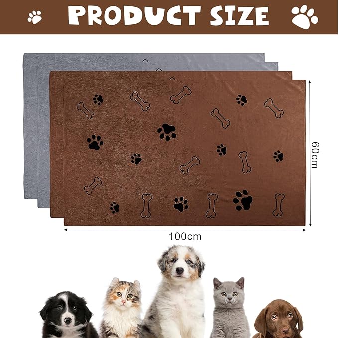 Chumia 4 Pcs Dog Towels for Drying Dog Puppy Bulk Microfiber Absorbent Paw Towel Pet Bathing Supplies Quick Drying for Medium Cats Pets Shower(24 x 40 Inch,Gray, Coffee)