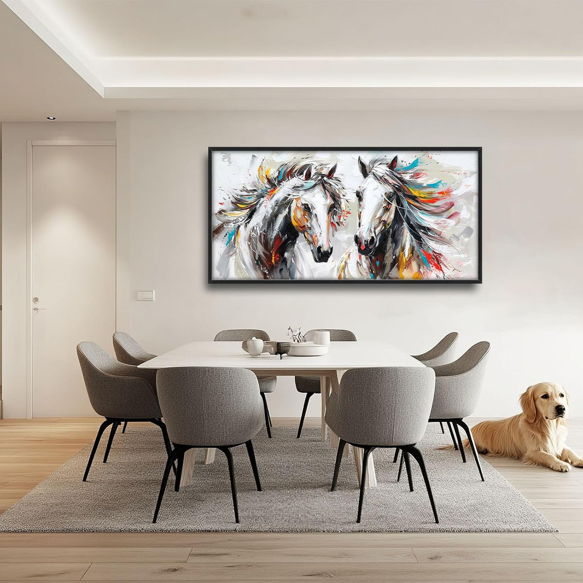 Quorin Horse Large Wall Art White Horse Animal Pictures Wall Decor Colorful Graffiti Canvas Print Painting Artwork for Bathroom Living Room Bedroom 60L x 30W