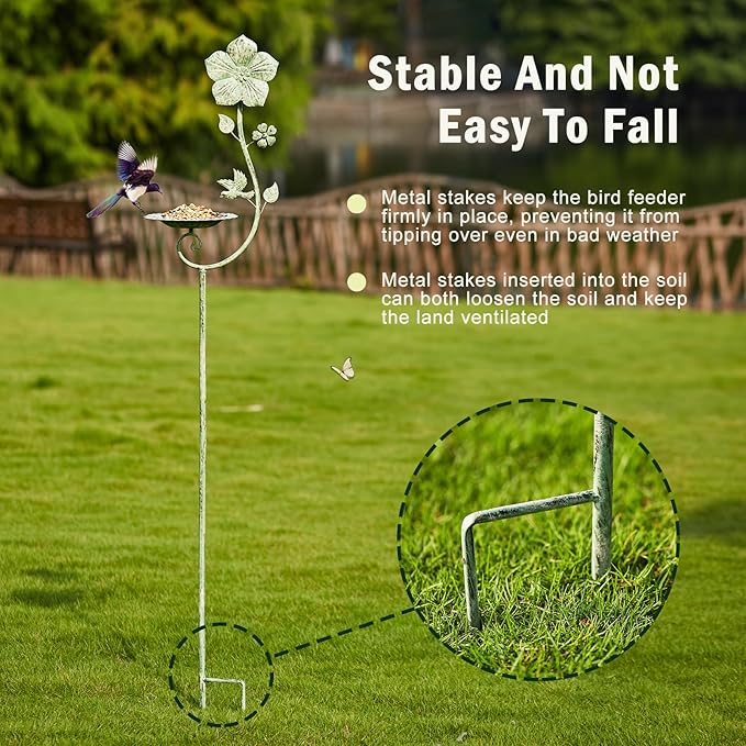 59" H Metal Bird Feeder with Stake,Vintage Freestanding Bird Feeder Tray,Bird Baths for Outdoors,Yard Lawn Decorative Garden Stakes ﻿