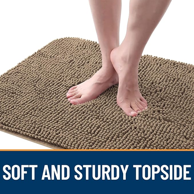 OLANLY Dog Door Mat for Muddy Paws 44x24, Absorbs Moisture and Dirt, Absorbent Non-Slip Washable Doormat, Quick Dry Chenille Mud Mat for Dogs, Entry Indoor Entryway Carpet for Inside Floor, Tan
