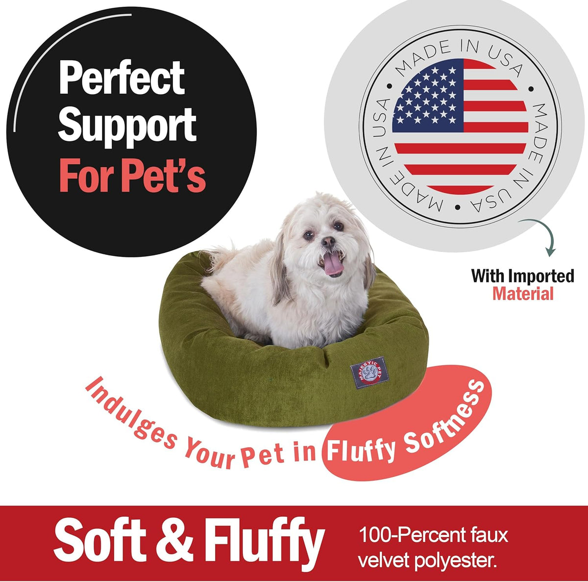 Majestic Pet Villa 24 Inch Shredded Memory Foam Dog Bed for Small Sized Dogs 24x19x7 Inch–Orthopedic Dog Bed - Durable Pet Bed - Washable Small Pet Bed with Head Support-Fern