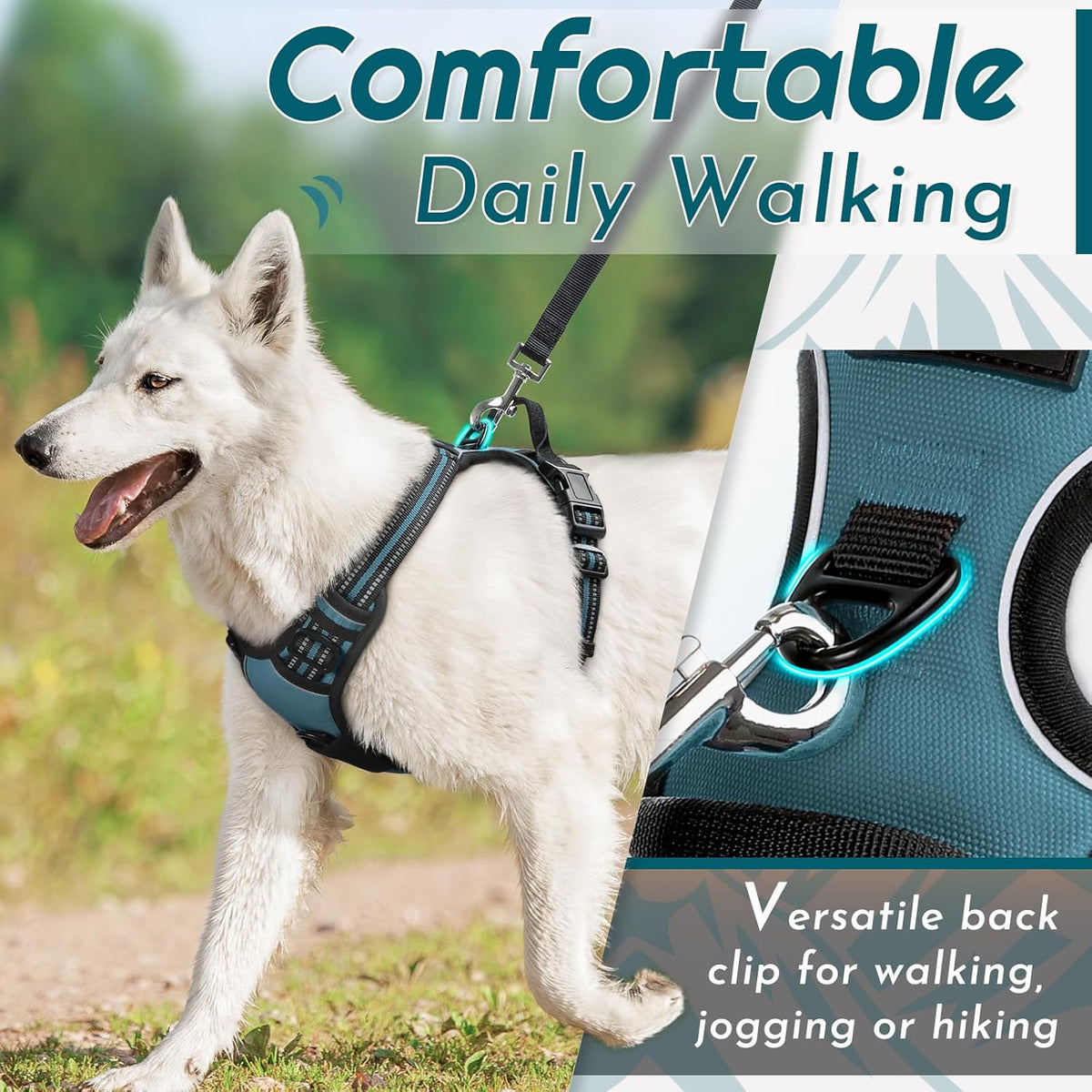 Eagloo Dog Harness Small Sized Dog, No Pull Service Vest with Reflective Strips and Control Handle, Adjustable and Comfortable for Easy Walking, No Choke Pet Harness with 2 Metal Rings, Dark Green, S
