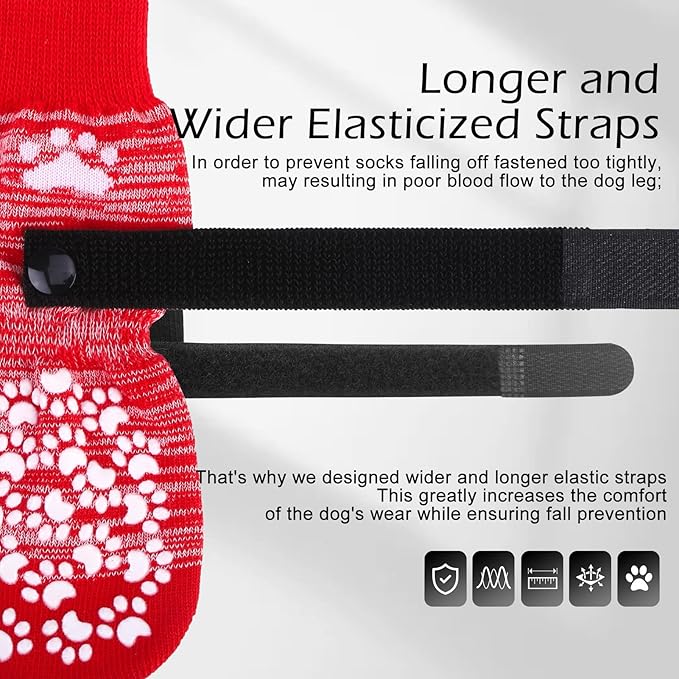 EXPAWLORER Anti Slip Dog Socks to Prevent Licking Paws, Dog Shoes for Hot Pavement, Dog Booties for Small Medium Large Senior Dogs, Traction Control Dog Boots & Paw Protectors for Hardwood Floors-Red