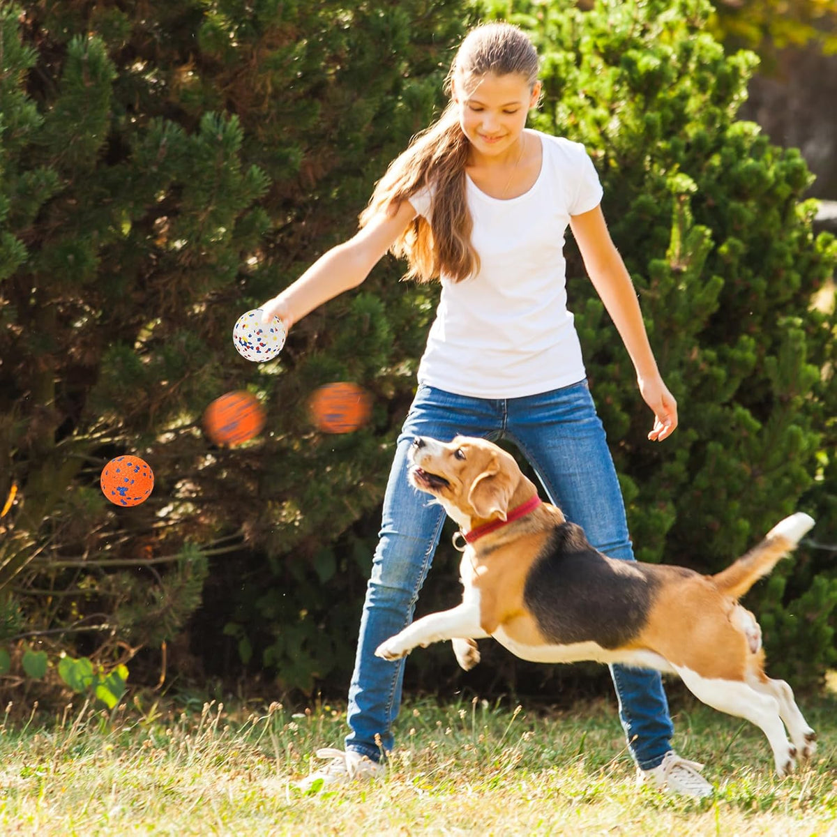 Dog Balls for Aggressive Chewers, Indestructible Bouncy Floating Balls for Training Dog Catch and Fetch, Sturdy Solid Tennis Ball Toys for Large Medium Small Dogs - 2.75in - Orang&White - 2pcs