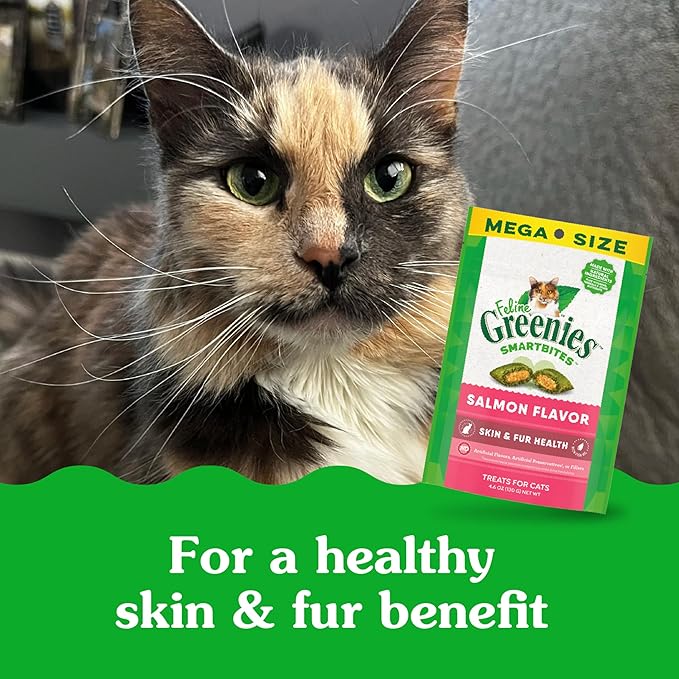 Greenies Feline Smartbites Skin & Fur Health Crunchy and Soft Cat Treats, Salmon Flavor, 4.6 oz. Pack